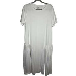 Nordstrom Summer XL Short Sleeve White Pleated Dropped Waist Relaxed Midi Dress